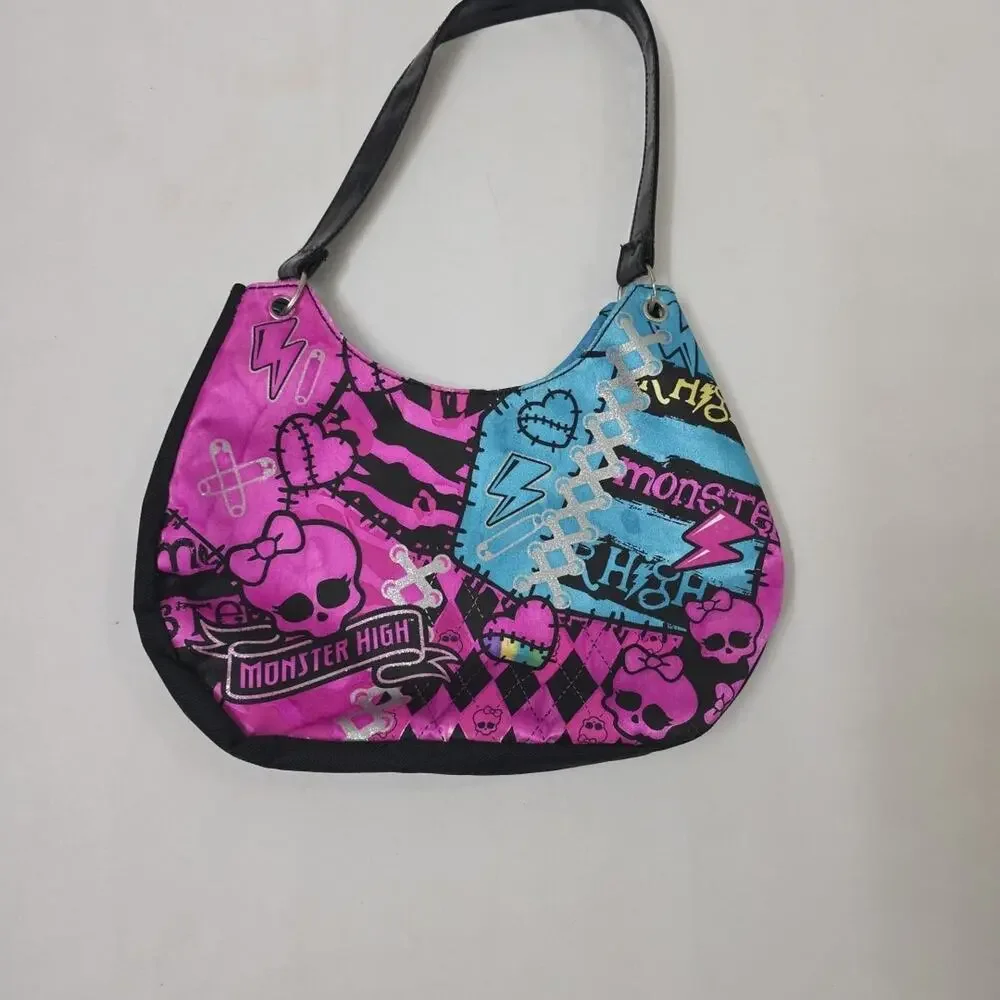 2012 Monster High Shoulder Handbag Purse Pink Blue Skull Gothic Tote Bag Mattel